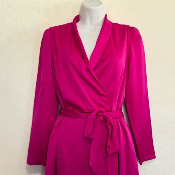Taylor Wrap Dress Long Sleeve Magenta Pink Size 4 - Picture 3 of 14